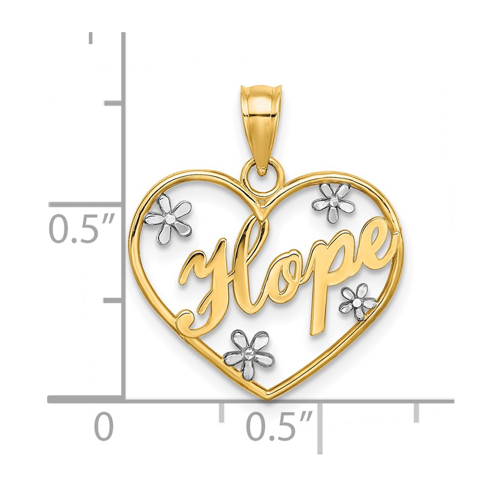 10k w/Rhodium Hope In Heart w/Flowers Charm (10K9397)