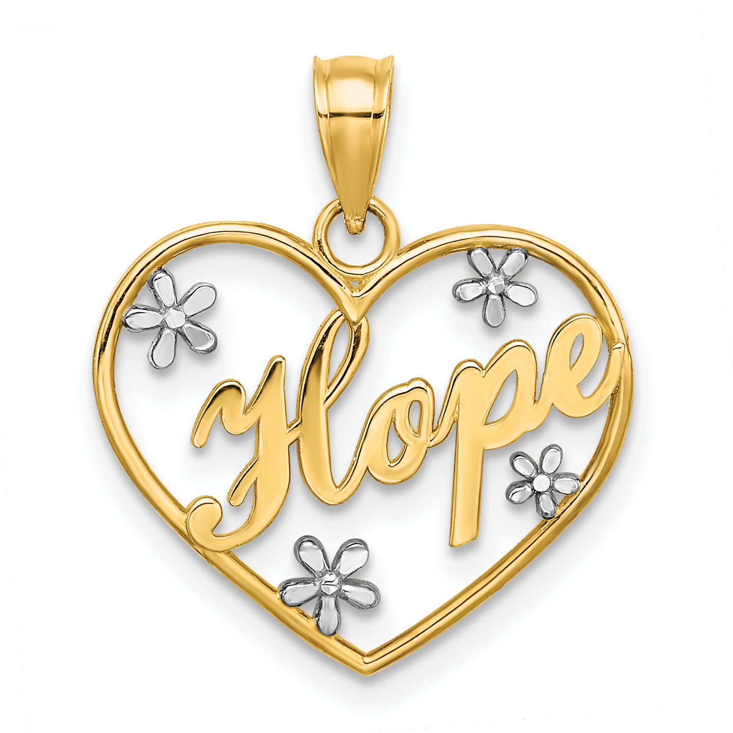 10k w/Rhodium Hope In Heart w/Flowers Charm (10K9397)
