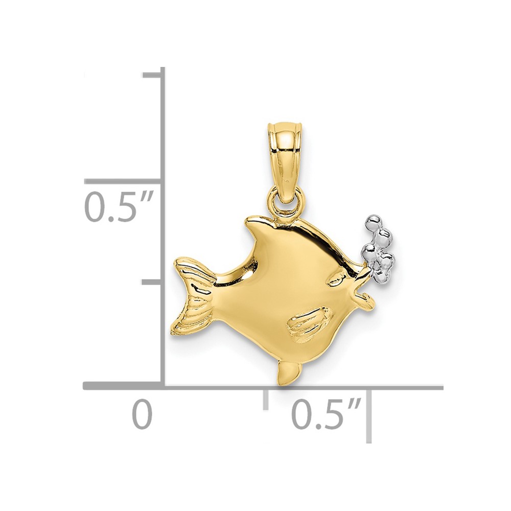 10k w/Rhodium 2-D Fish w/ Bubbles Charm (10K9401)