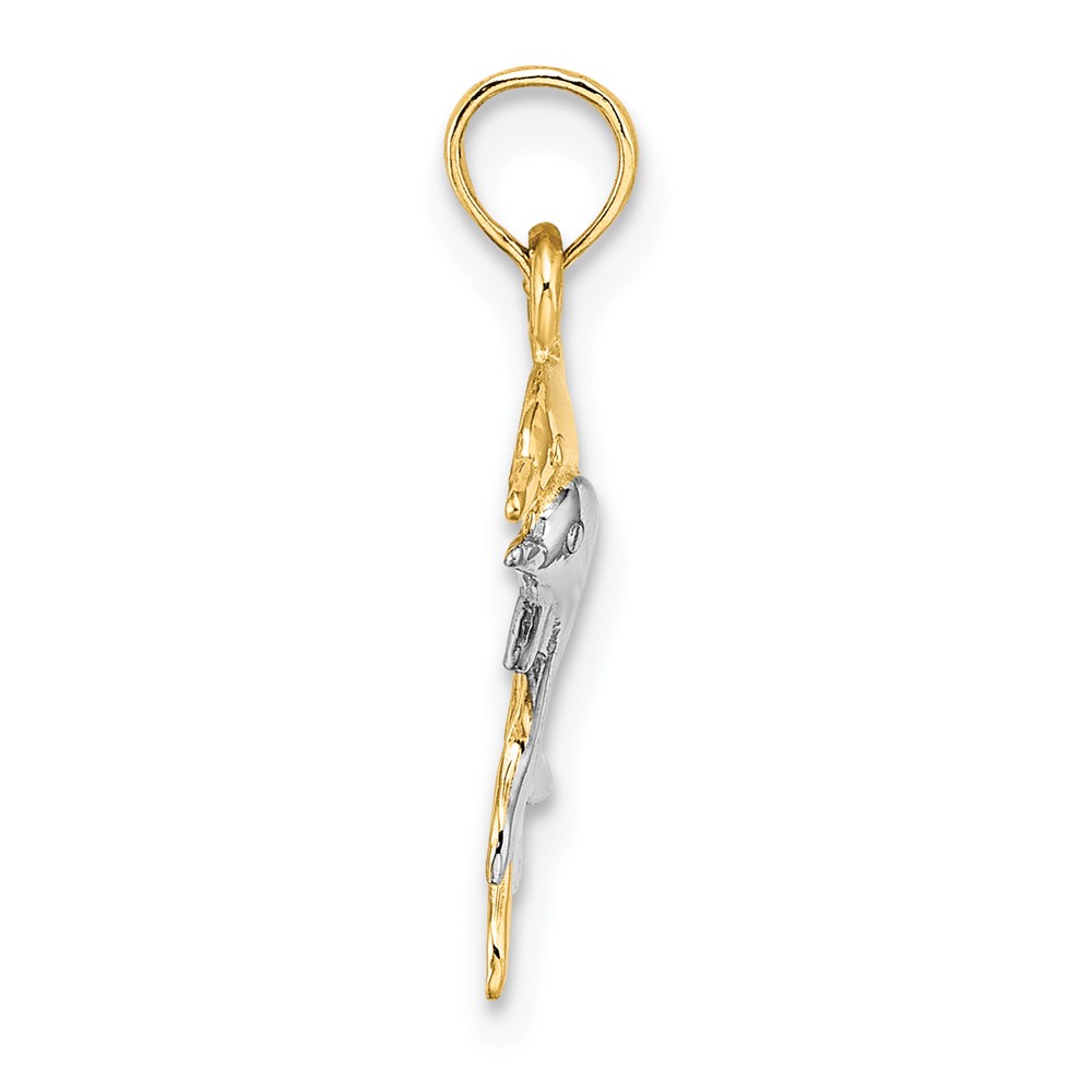 10K w/ Rhodium 2-D Polished Dolphins Charm (10K9408)