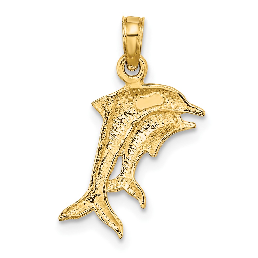 10K w/ Rhodium 2-D Polished Dolphins Charm (10K9408)