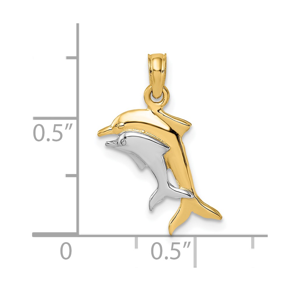 10K w/ Rhodium 2-D Polished Dolphins Charm (10K9408)