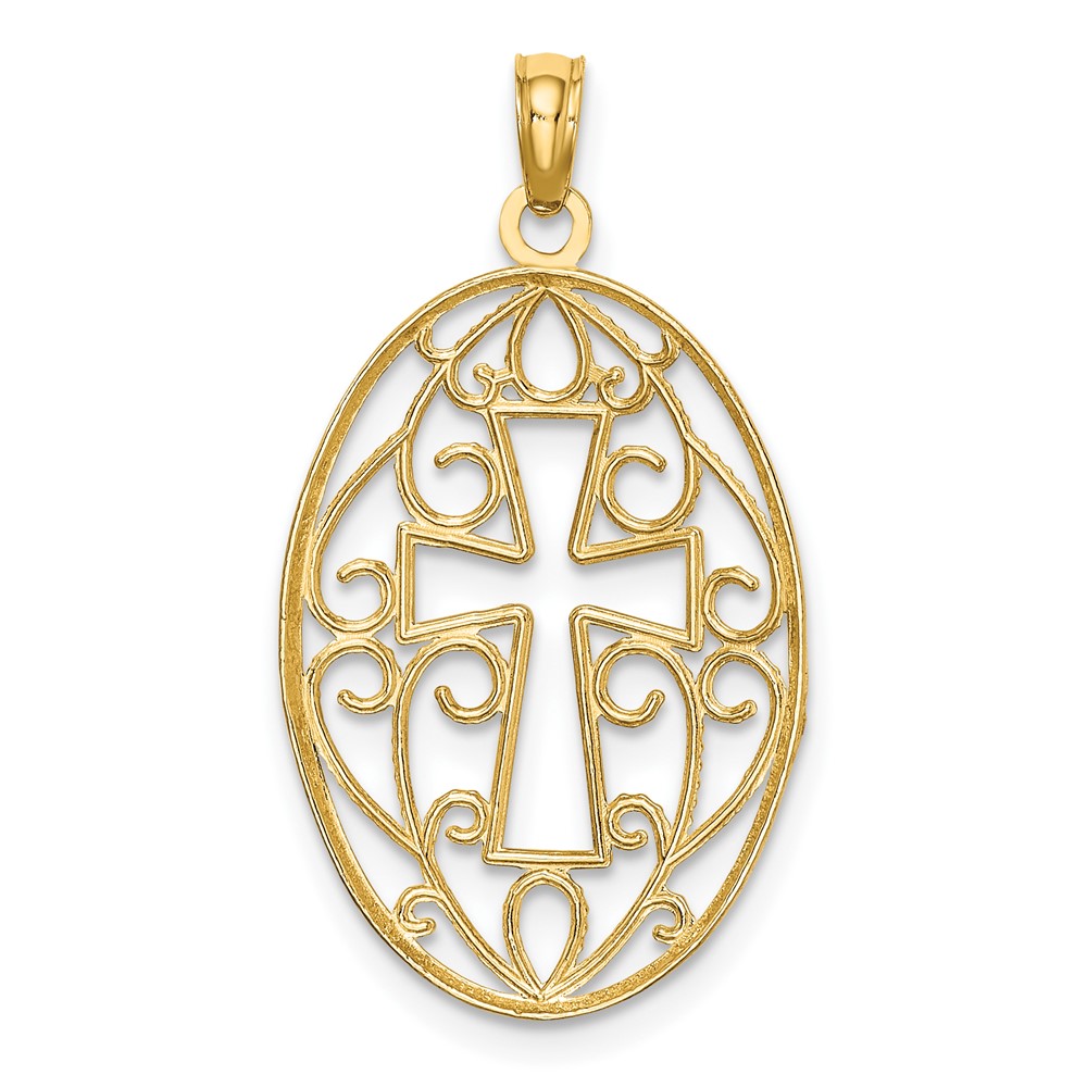 10K w/Rhodium Beaded Filigree Cross Charm (10K9412)