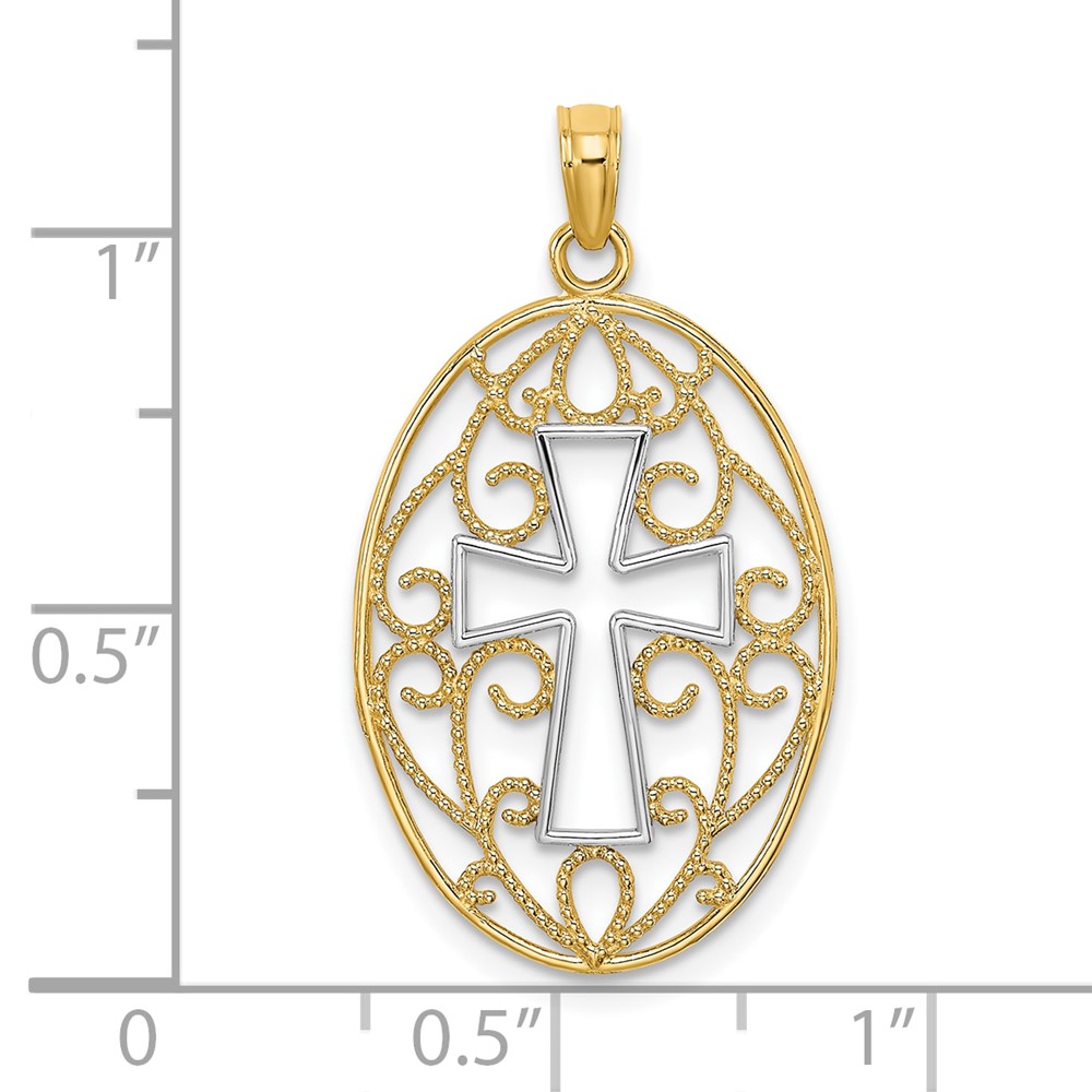 10K w/Rhodium Beaded Filigree Cross Charm (10K9412)
