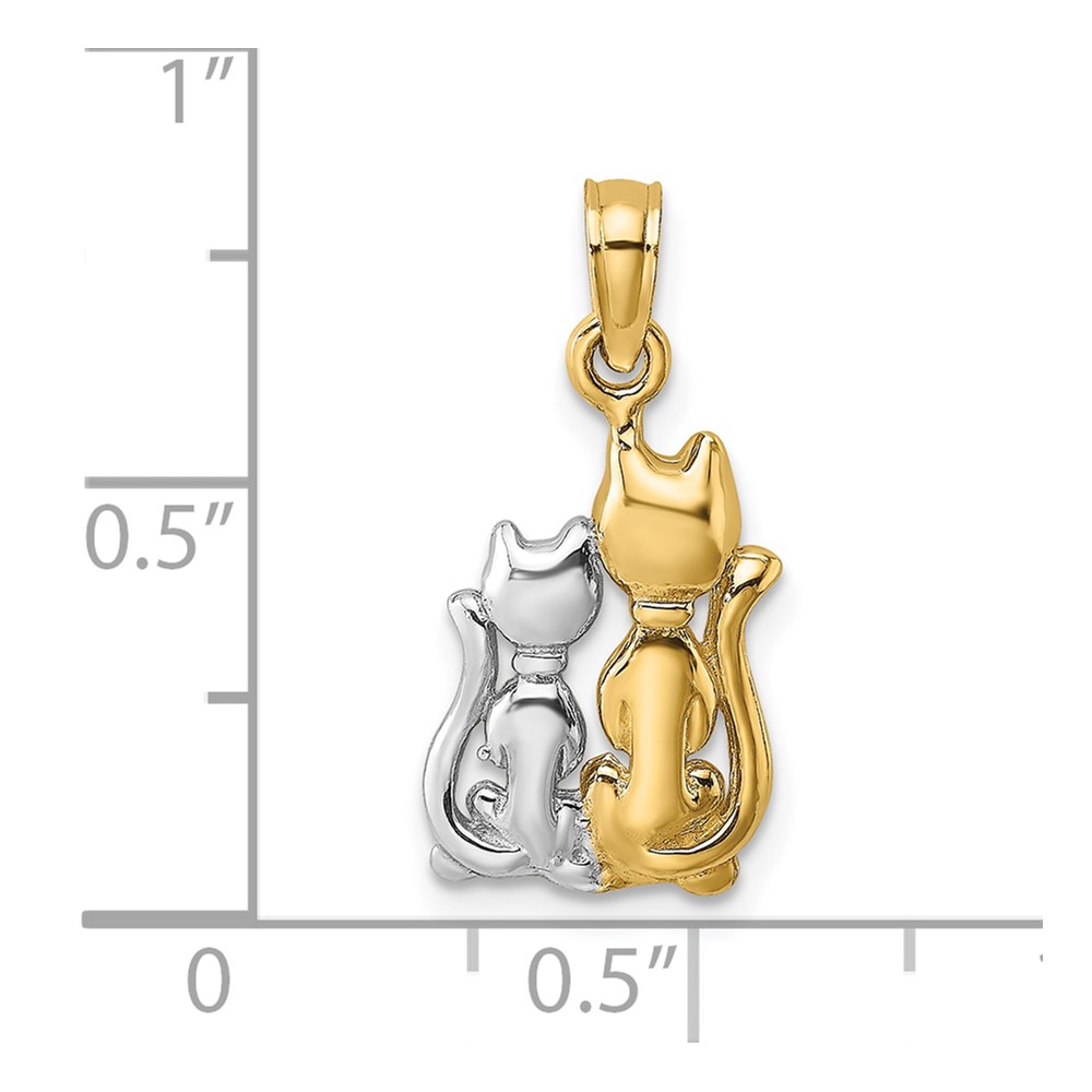 10K W/ Rhodium Polished  Cat and Kitten Charm (10K9413)