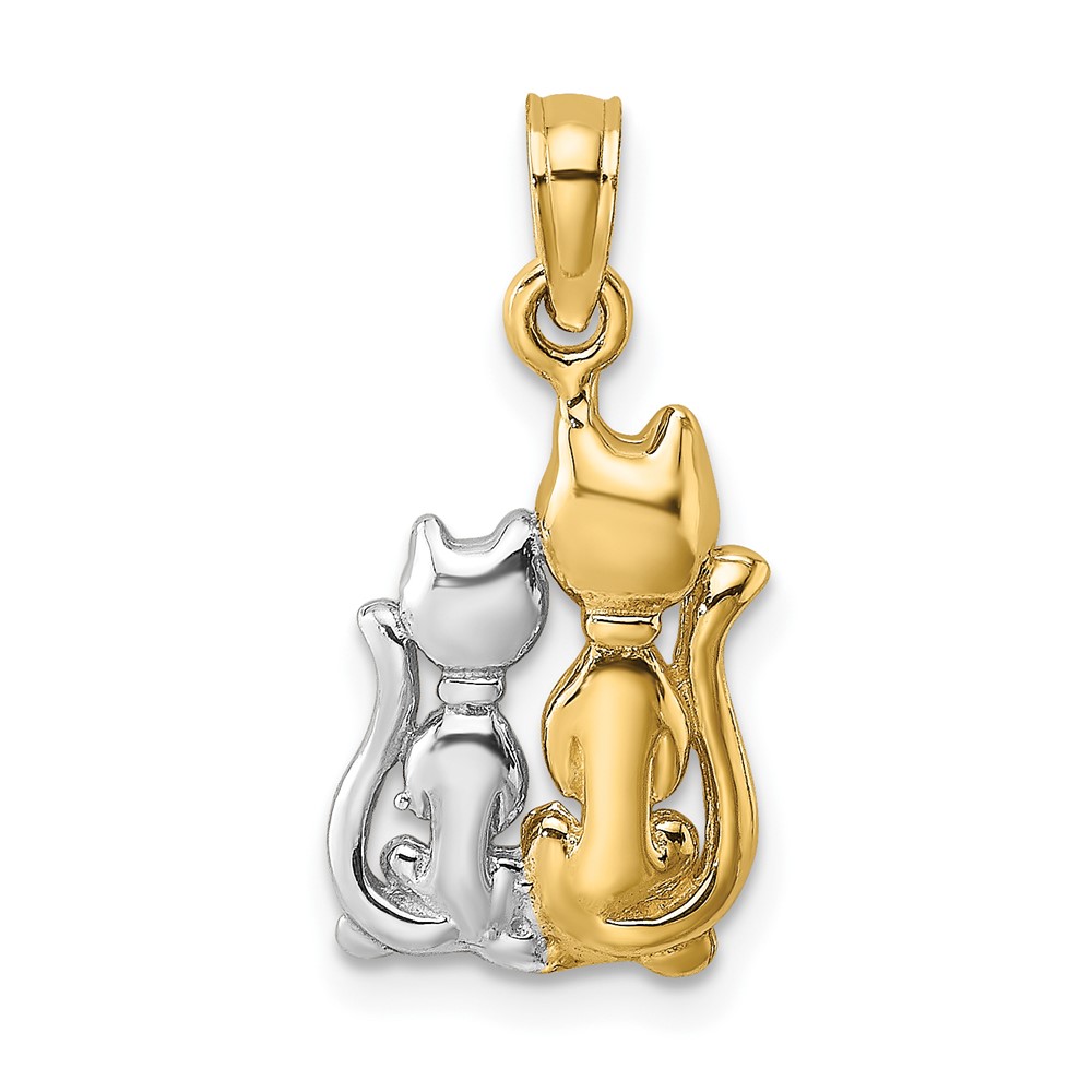 10K W/ Rhodium Polished  Cat and Kitten Charm (10K9413)
