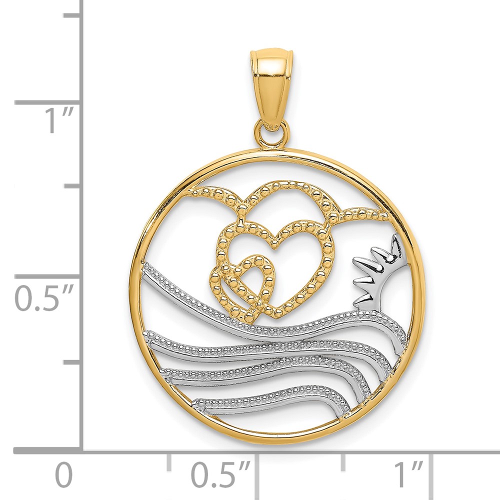 10k w/Rhodium Sun, Hearts ,Water Circle Charm (10K9431)