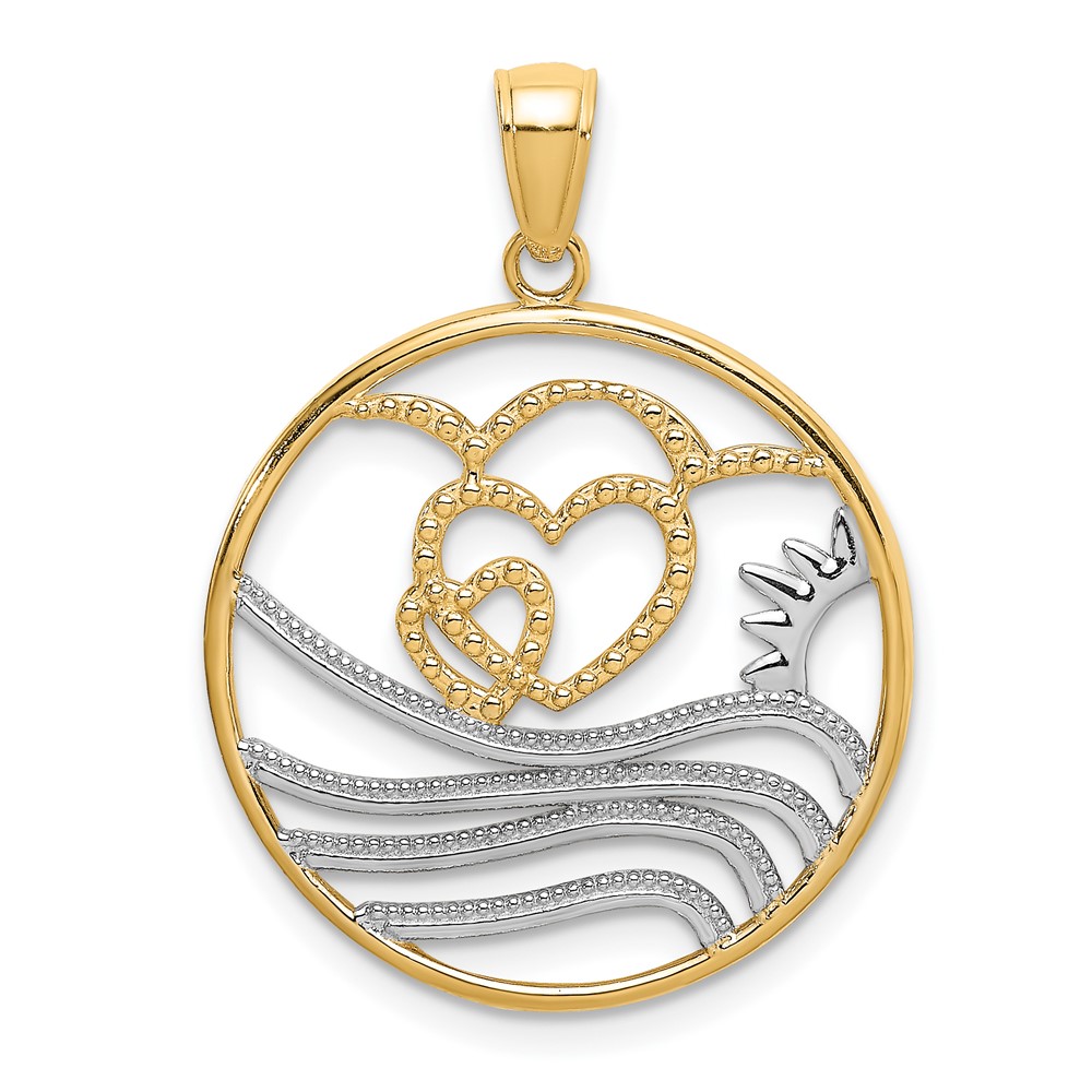 10k w/Rhodium Sun, Hearts ,Water Circle Charm (10K9431)