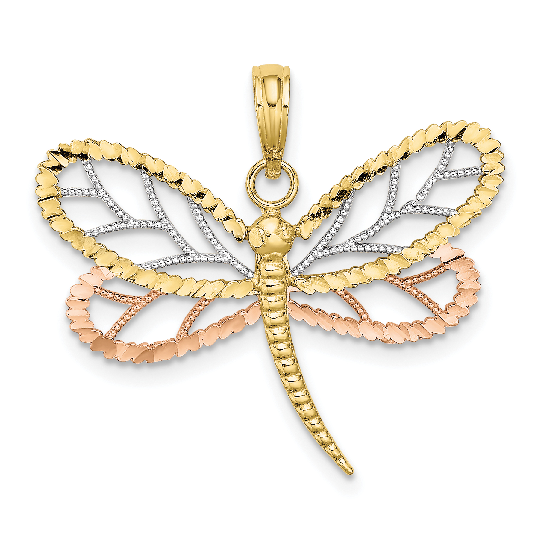 10k Tri-Color Dragonfly w/Beaded D/C Wings Charm (10K9439)