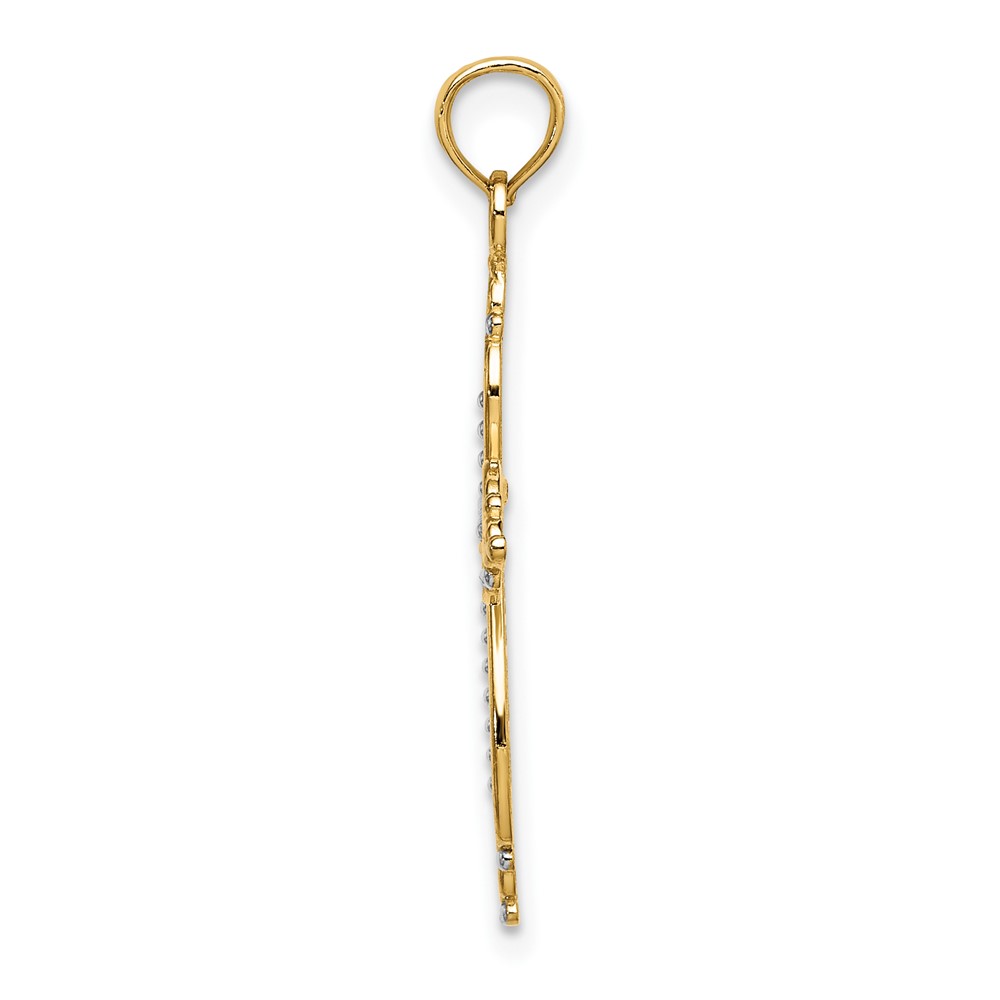 10K W/ Rhodium Beaded Cross Charm (10K9443)