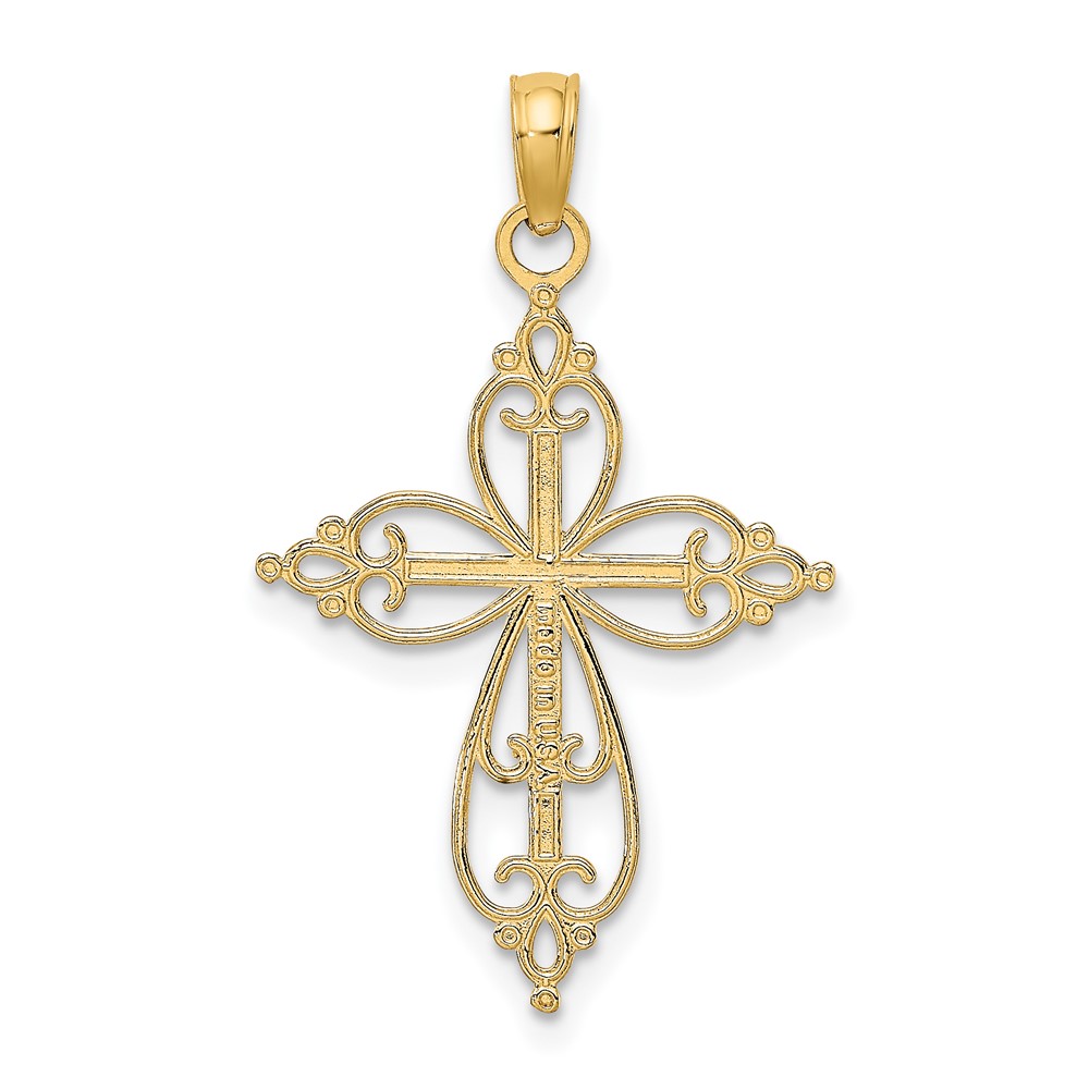 10K W/ Rhodium Beaded Cross Charm (10K9443)