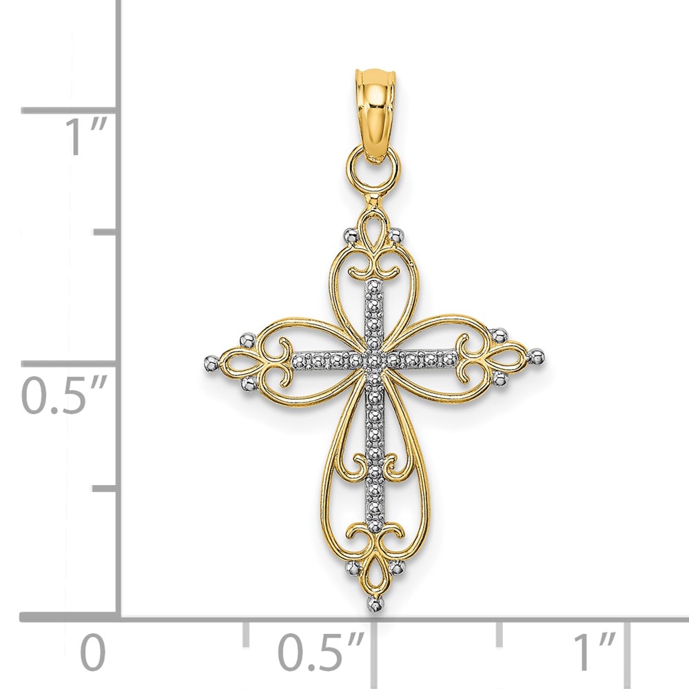 10K W/ Rhodium Beaded Cross Charm (10K9443)