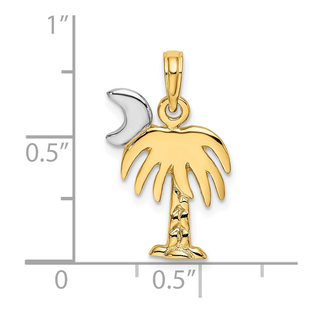 10K W/ Rhodium Polished Charelston Palm Tree Charm (10K9454)