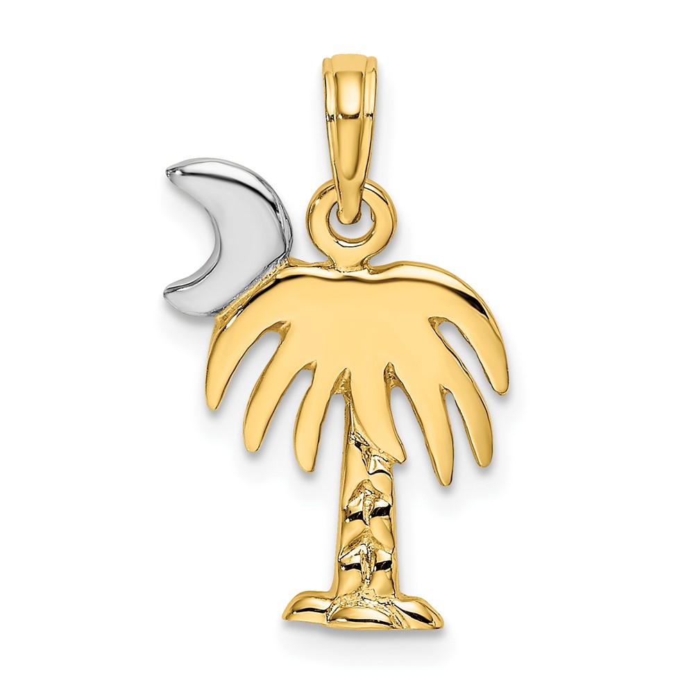 10K W/ Rhodium Polished Charelston Palm Tree Charm (10K9454)