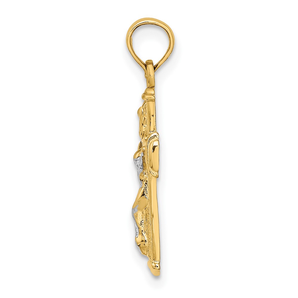 10K W/ Rhodium Polished Block Crucifix INRI Charm (10K9460)