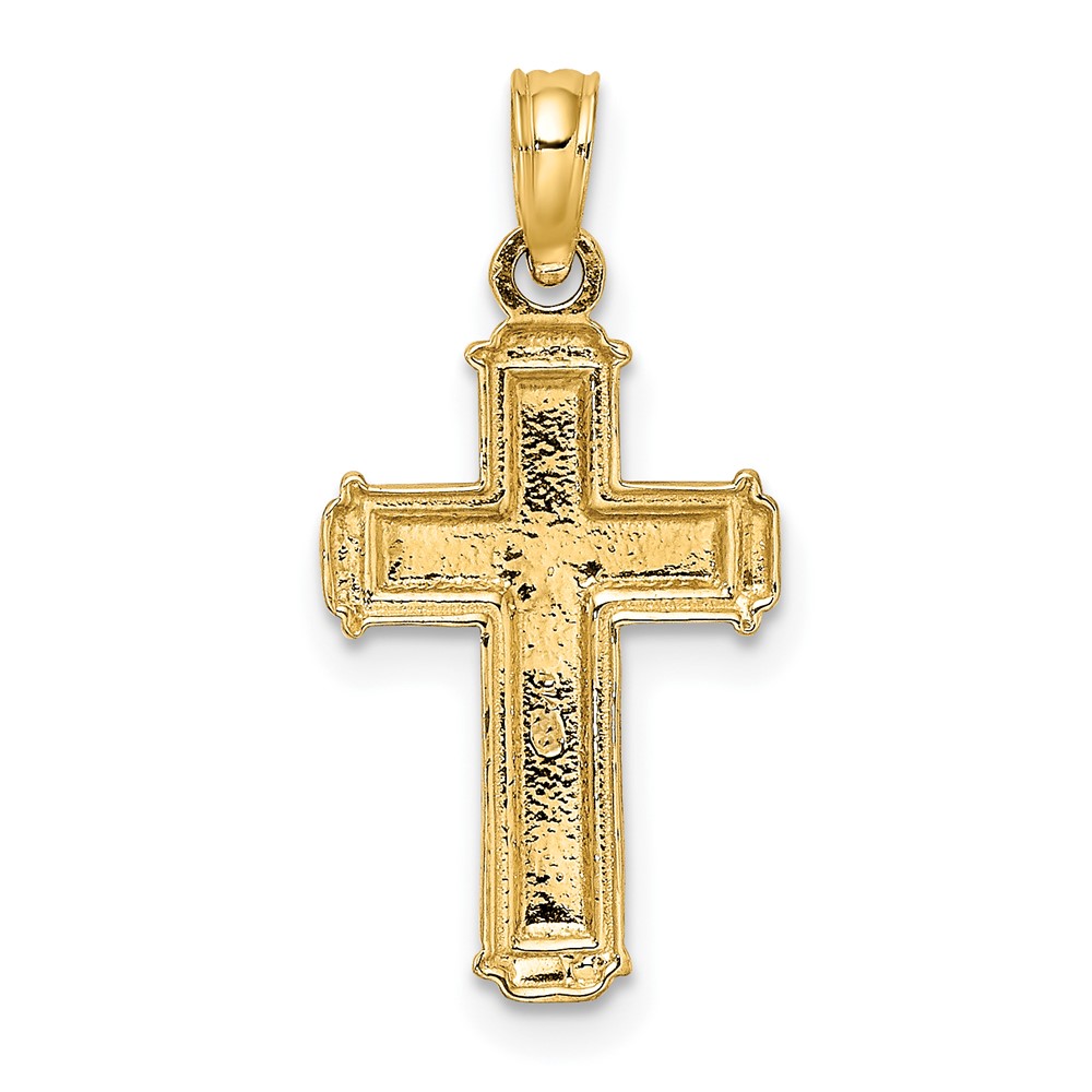 10K W/ Rhodium Polished Block Crucifix INRI Charm (10K9460)