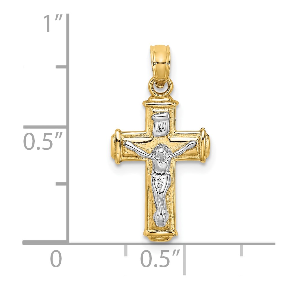 10K W/ Rhodium Polished Block Crucifix INRI Charm (10K9460)