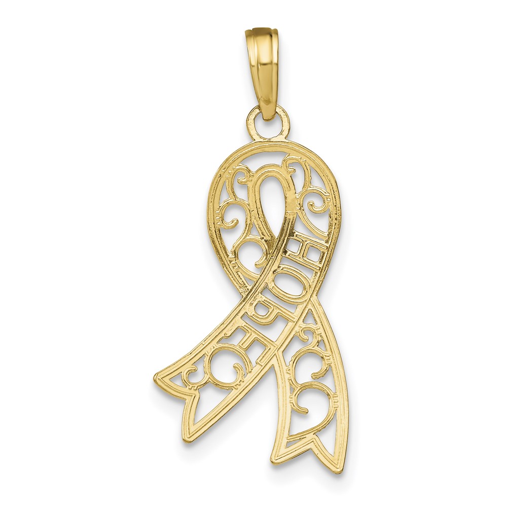 10K W/Rhodium Filigree Ribbon HOPE Charm (10K9480)