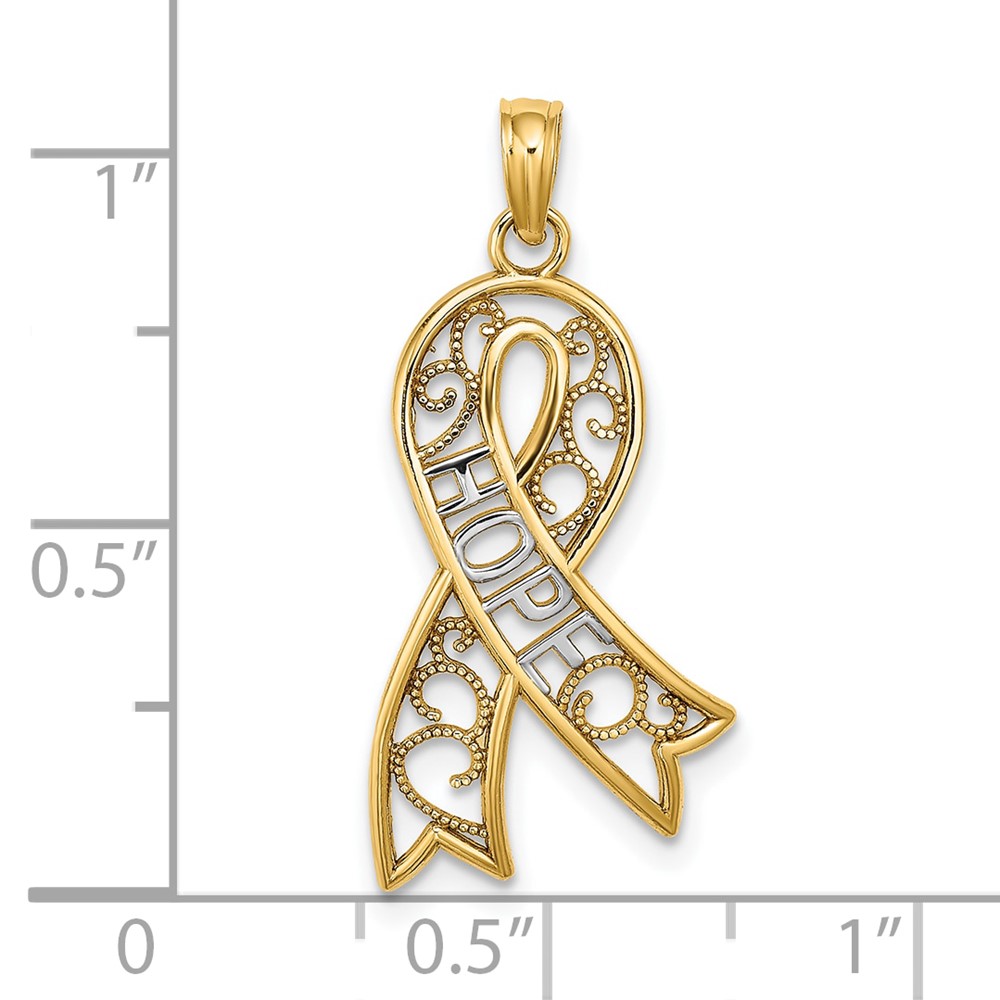 10K W/Rhodium Filigree Ribbon HOPE Charm (10K9480)
