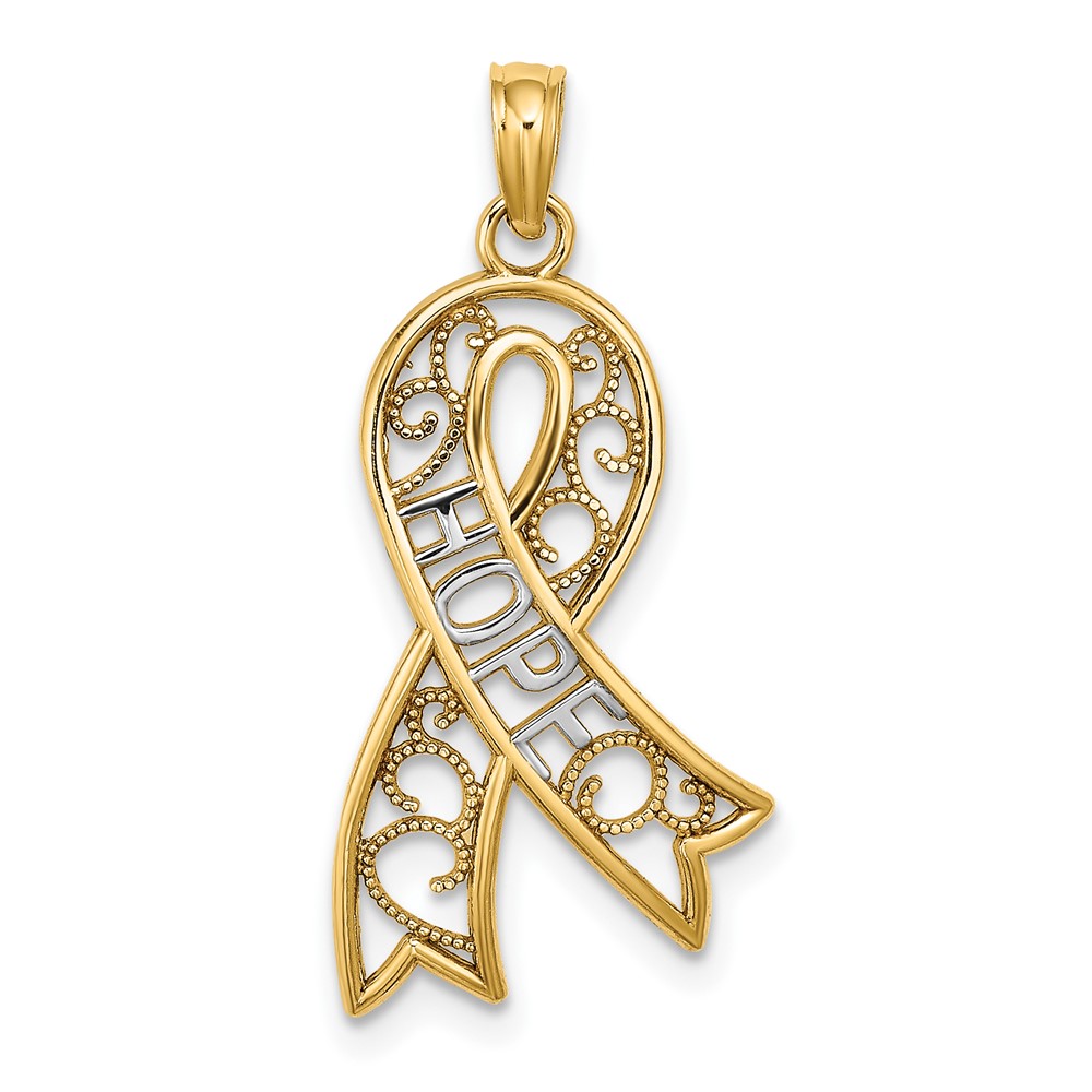 10K W/Rhodium Filigree Ribbon HOPE Charm (10K9480)