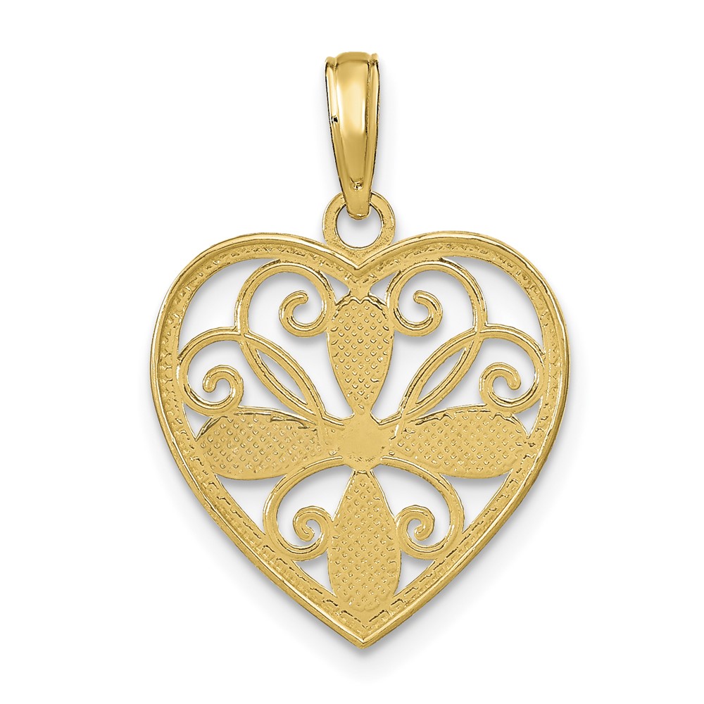 10K W/ Rhodium Beaded Filigree Fashion Heart Charm (10K9486)