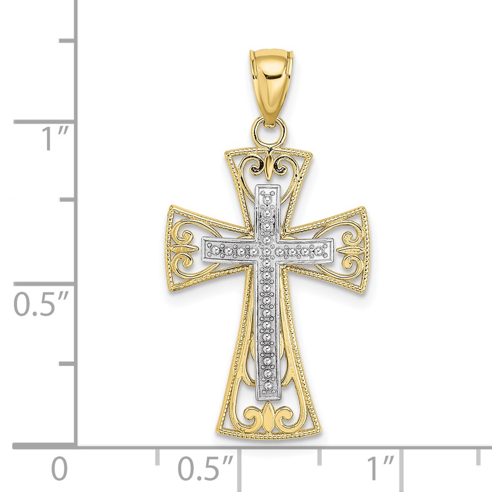 10K Two-tone 2-D and D/C Beaded Filigree Cross Charm (10K9502)