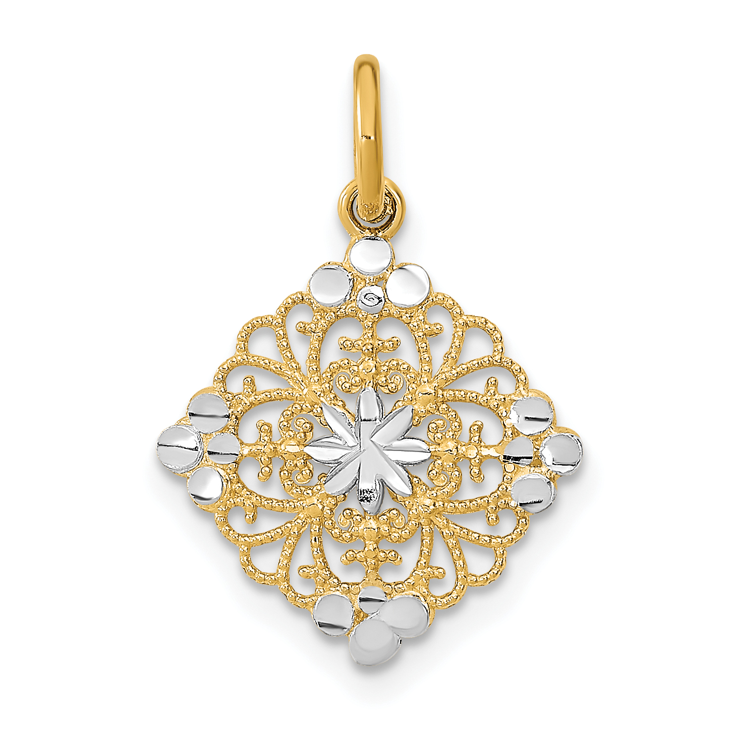10K w/Rhodium and D/C Filigree Medallion Charm (10K9506)