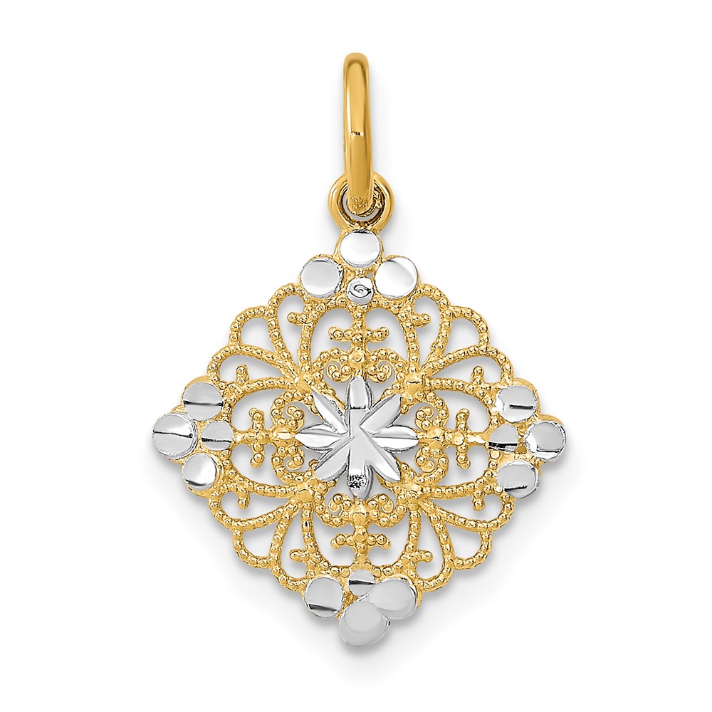 10K w/Rhodium and D/C Filigree Medallion Charm (10K9506)