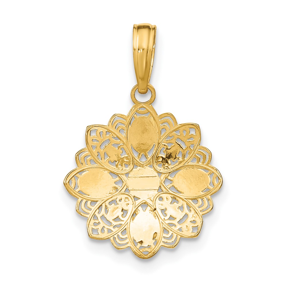 10K w/Rhodium and D/C  Filigree Flower Charm (10K9509)