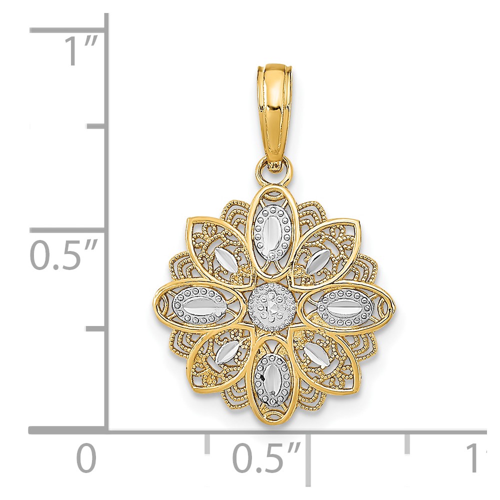 10K w/Rhodium and D/C  Filigree Flower Charm (10K9509)