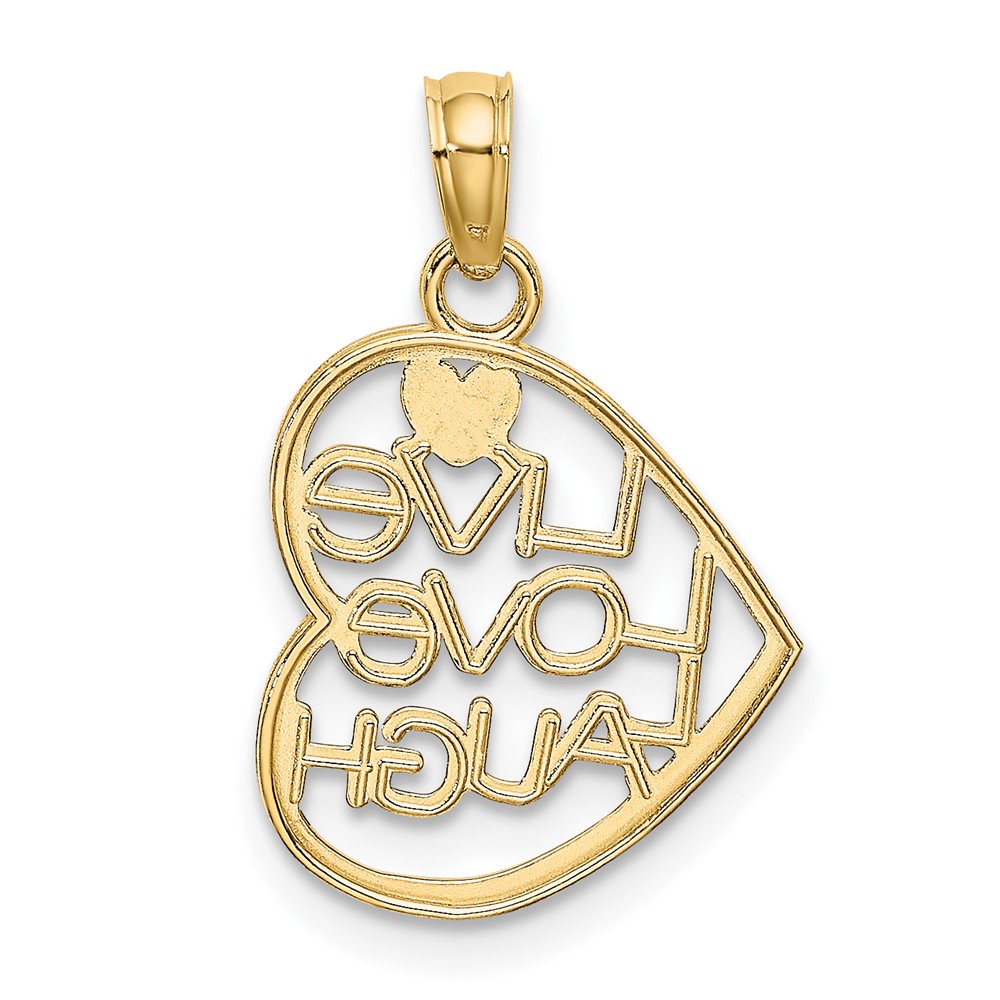 10K w/ Rhodium LIVE LOVE LAUGH In Heart Charm (10K9521)