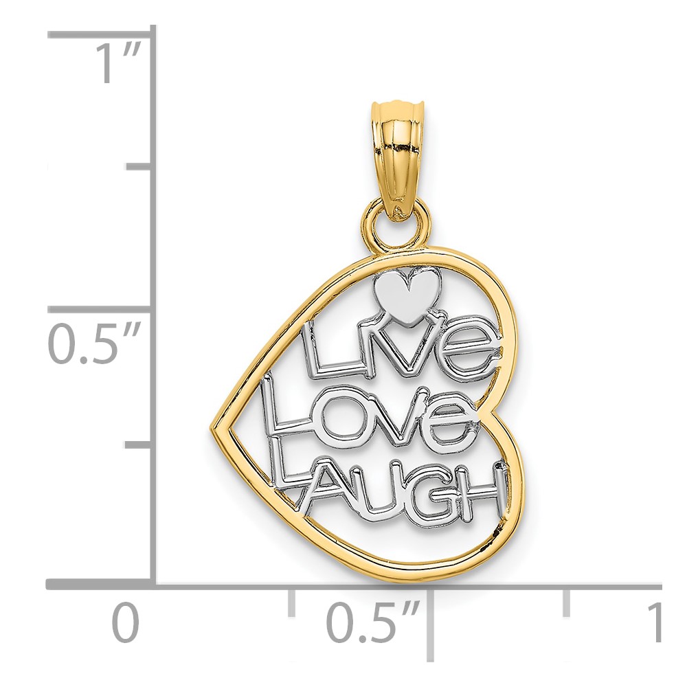 10K w/ Rhodium LIVE LOVE LAUGH In Heart Charm (10K9521)