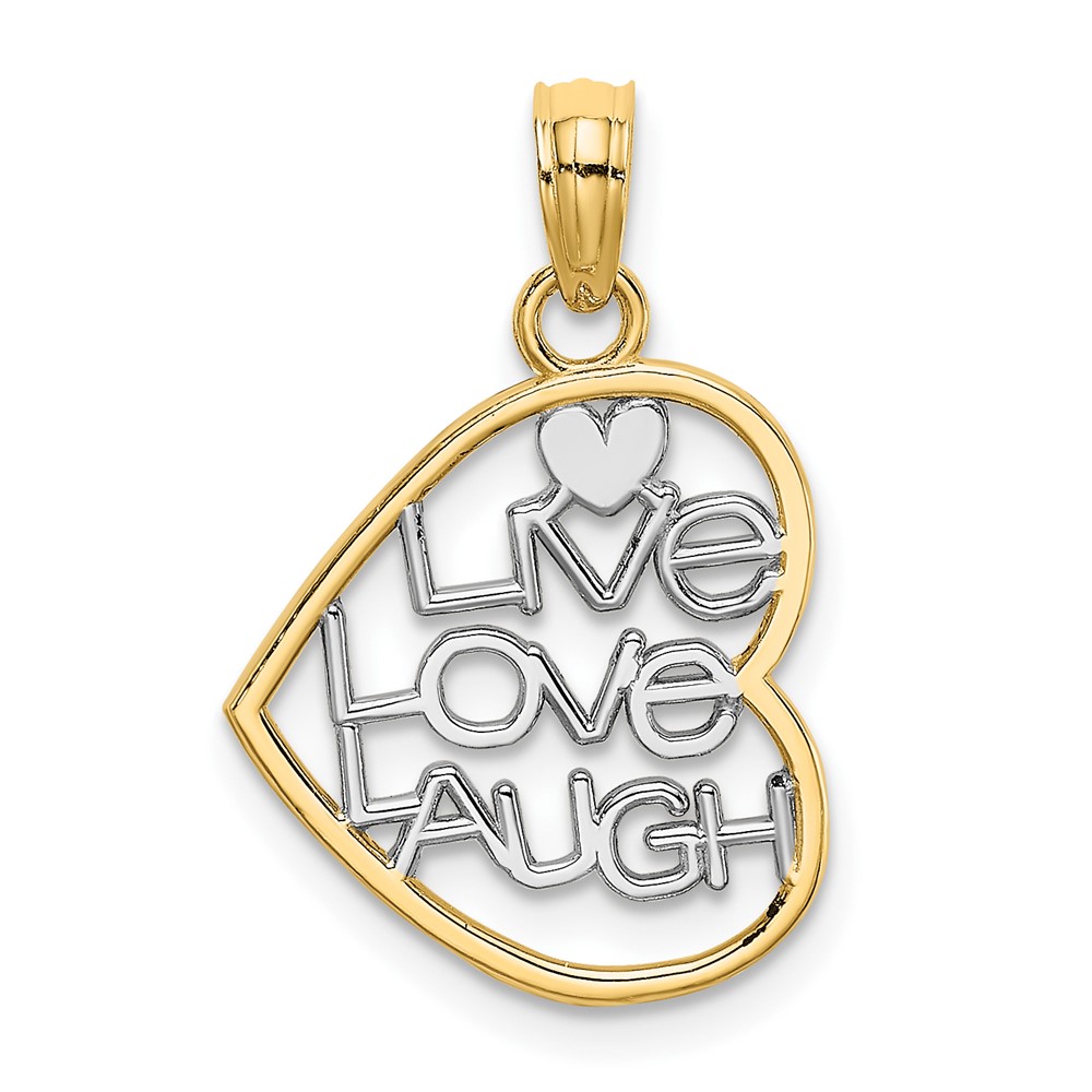 10K w/ Rhodium LIVE LOVE LAUGH In Heart Charm (10K9521)