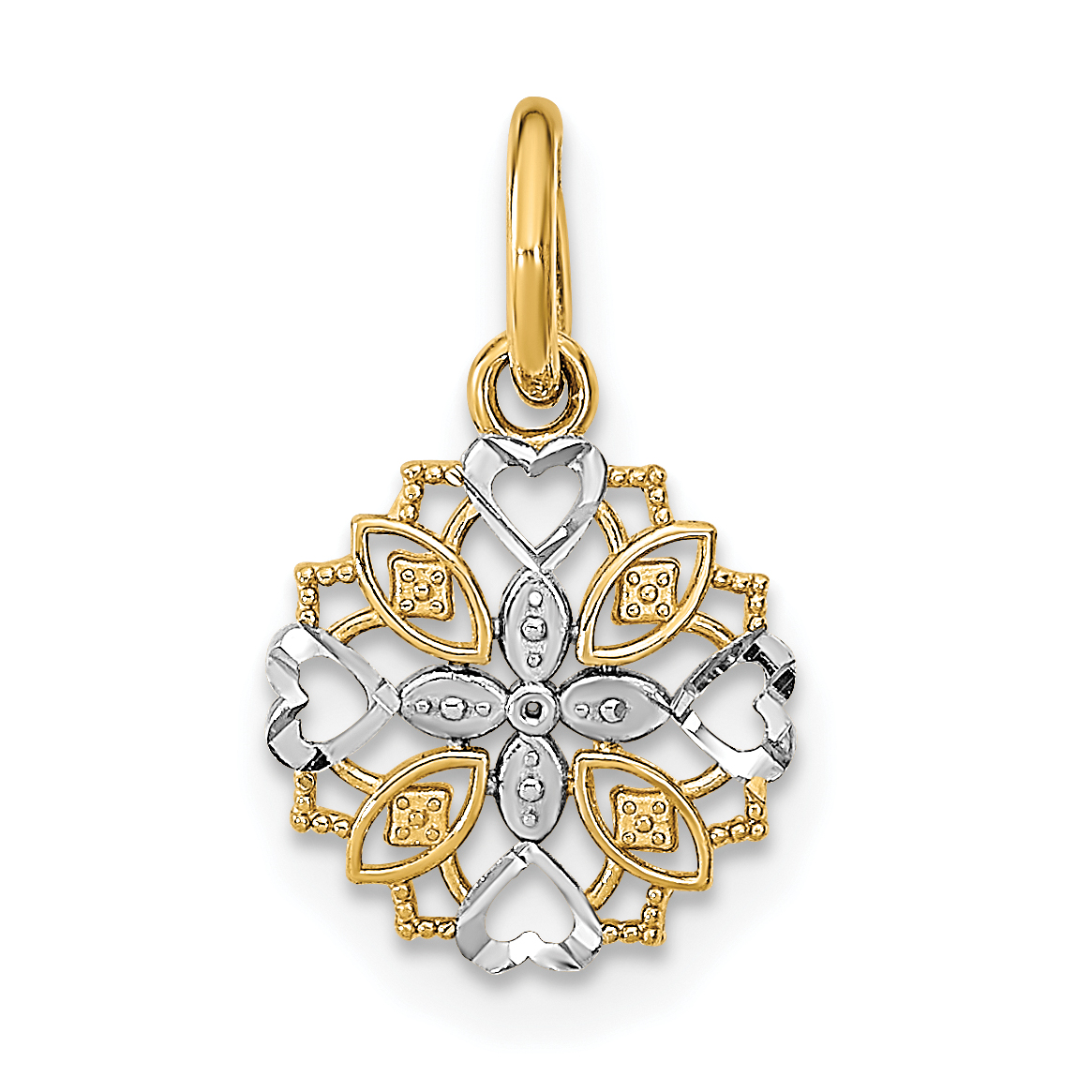 10K w/Rhodium Cut-Out Heart Edge Flower Charm (10K9527)