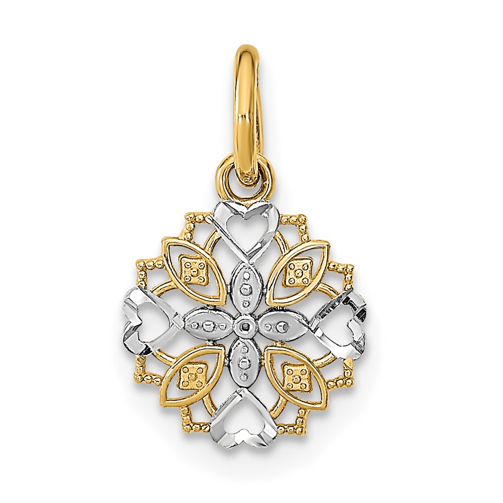 10K w/Rhodium Cut-Out Heart Edge Flower Charm (10K9527)