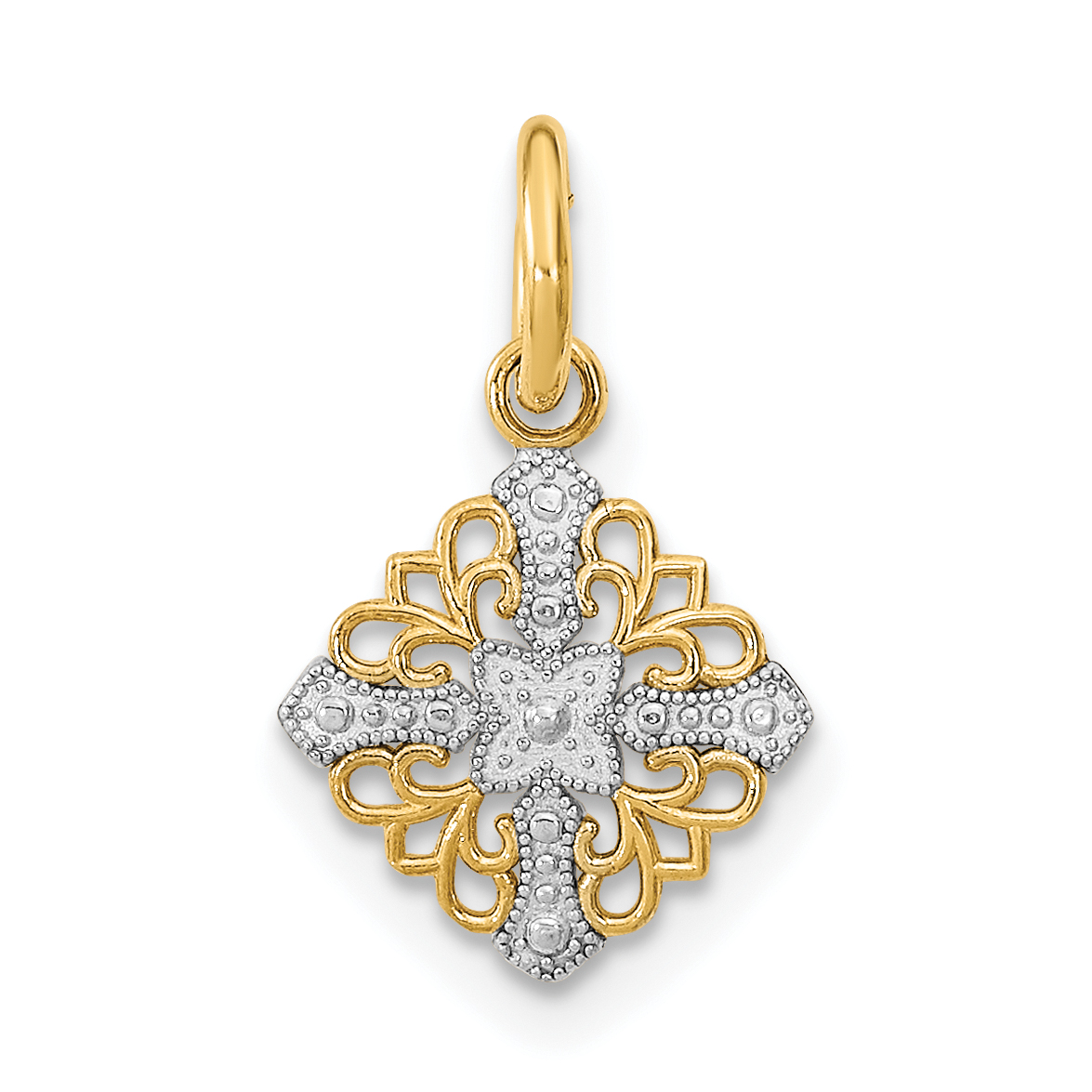 10K w/Rhodium Mini Cross Medallion Charm (10K9532)
