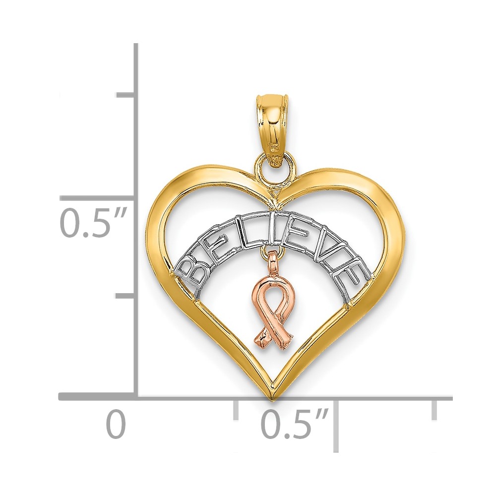 10k Two-tone with White Rhodium BELIEVE in Heart w/ Breast Cancer Ribbon (10K9551)