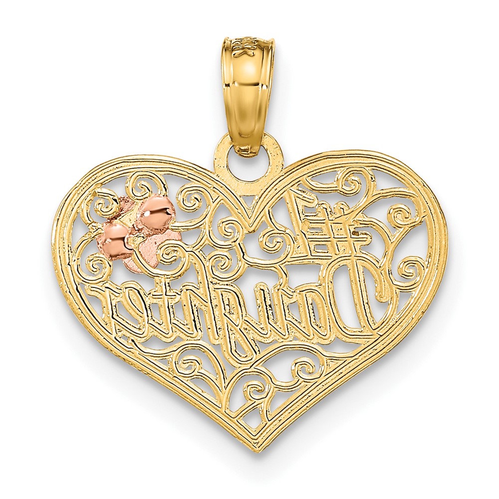 10K Two-tone w/White Rhodium #1 DAUGHTER In Heart Charm (10K9558)