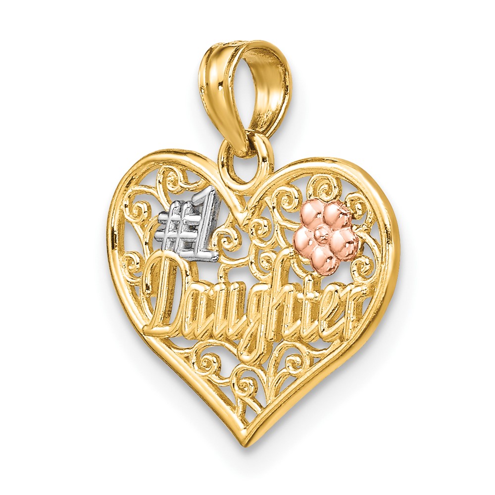 10K Two-tone w/White Rhodium #1 DAUGHTER In Heart Charm (10K9558)