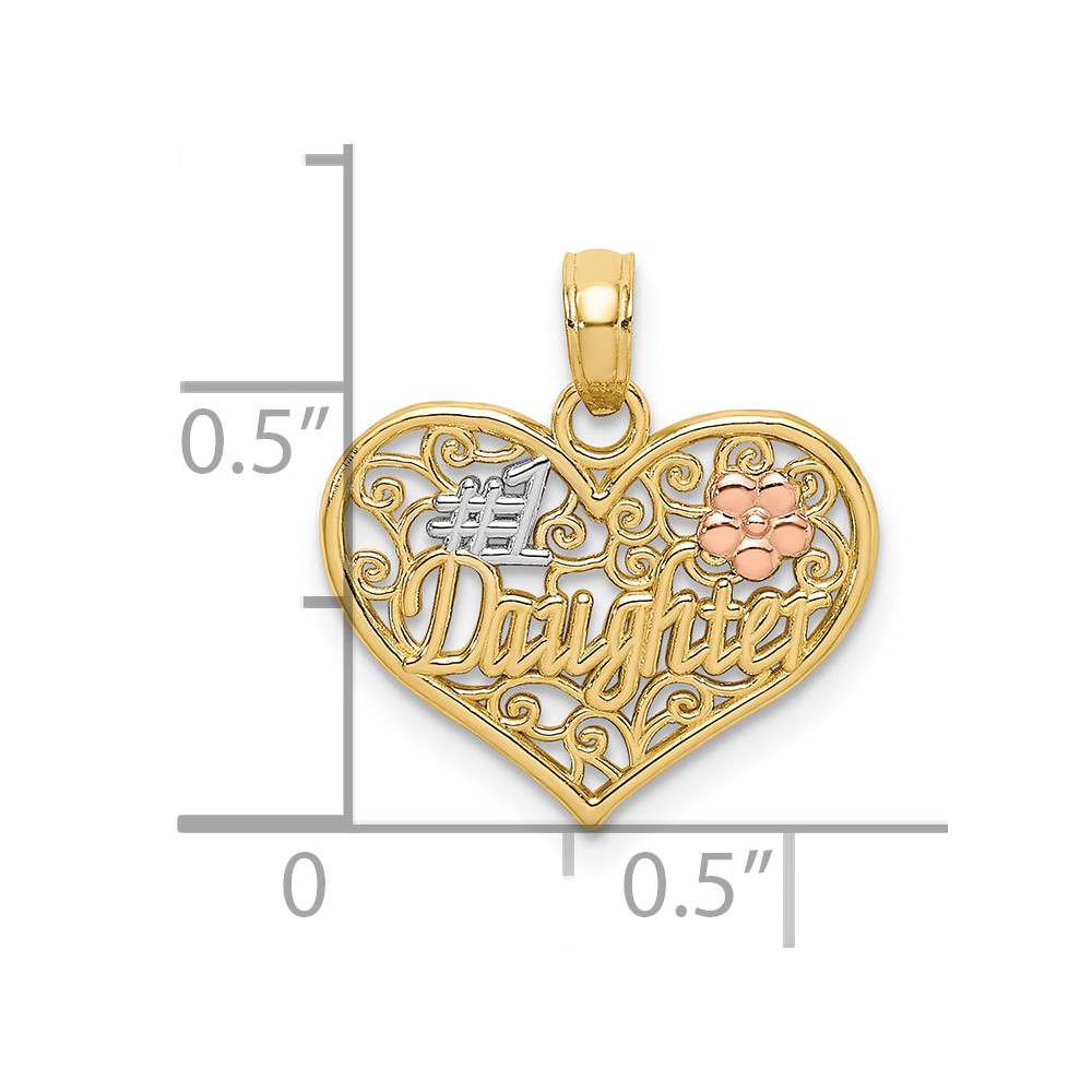 10K Two-tone w/White Rhodium #1 DAUGHTER In Heart Charm (10K9558)