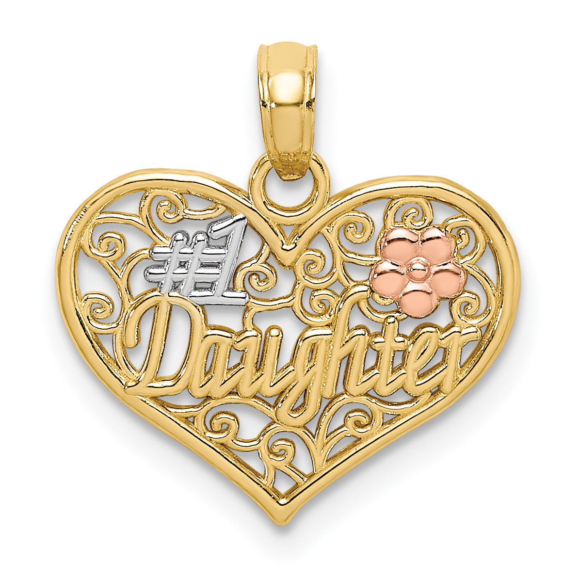 10K Two-tone w/White Rhodium #1 DAUGHTER In Heart Charm (10K9558)