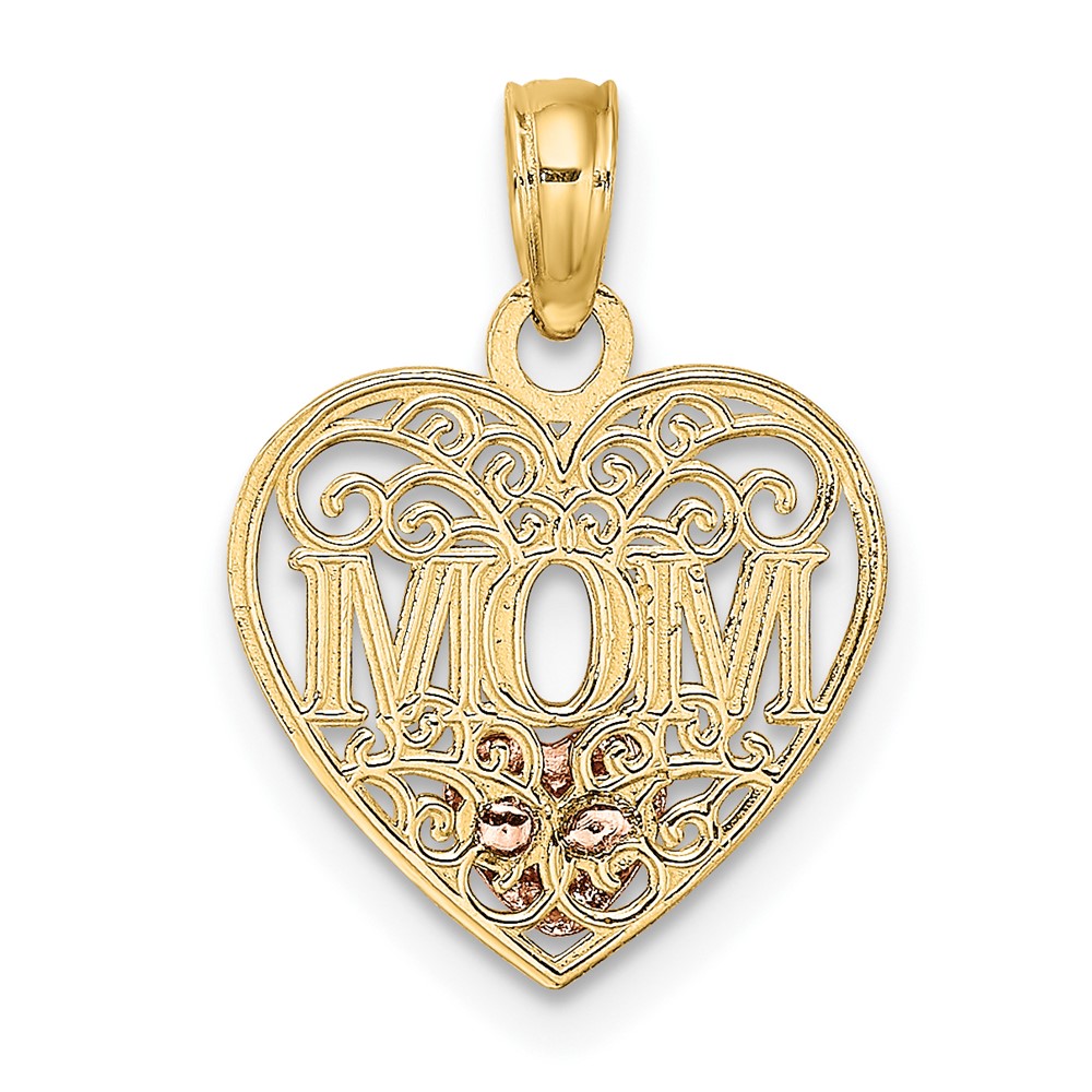 10k Two-tone w/White Rhodium MOM and Heart Pendant (10K9559)