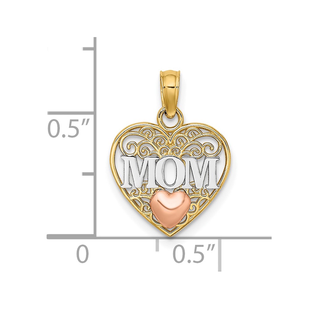 10k Two-tone w/White Rhodium MOM and Heart Pendant (10K9559)