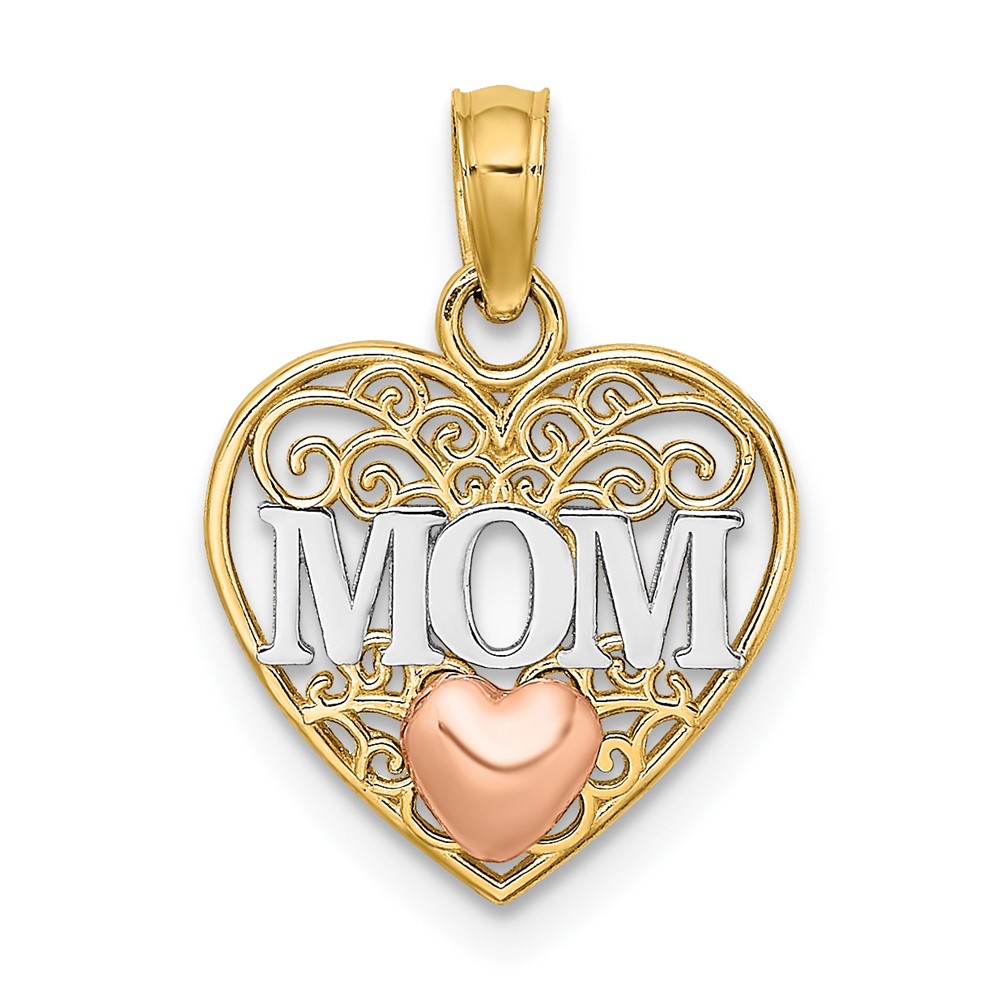 10k Two-tone w/White Rhodium MOM and Heart Pendant (10K9559)