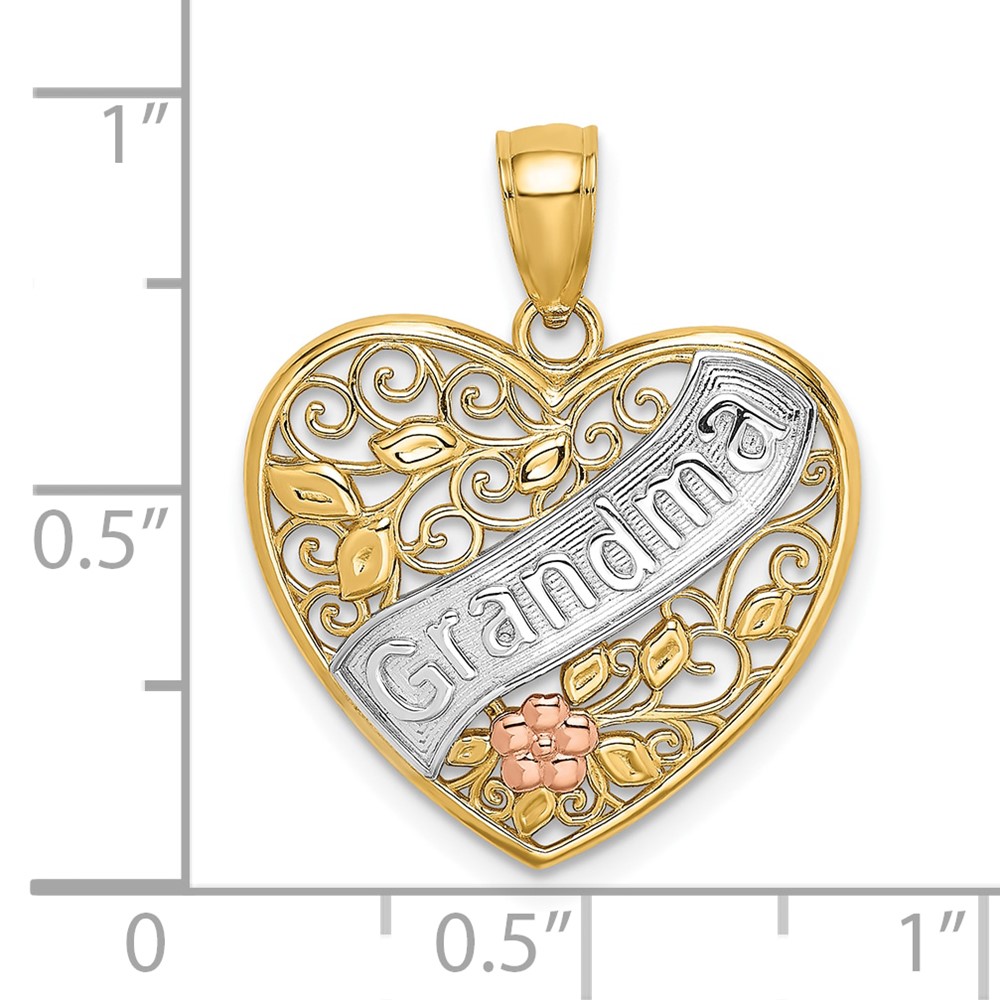 10K Two-tone w/White Rhodium GRANDMA Heart Charm (10K9561)