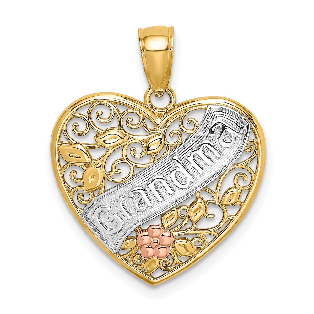 10K Two-tone w/White Rhodium GRANDMA Heart Charm (10K9561)