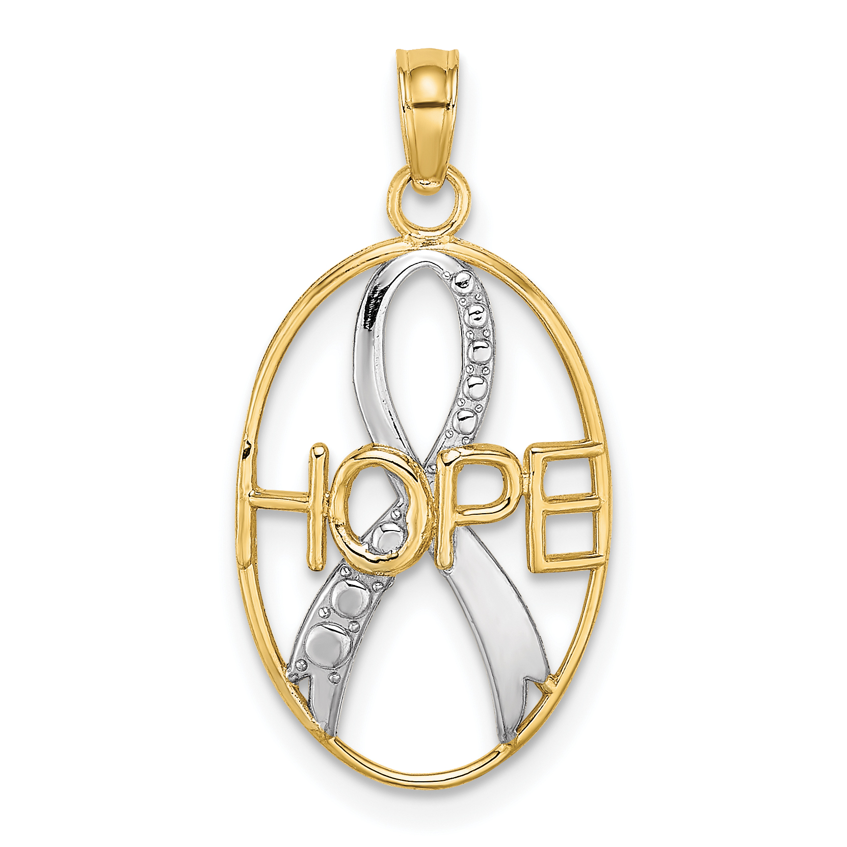 10K W/Rhodium HOPE Awareness Ribbon Pendant (10K9586)