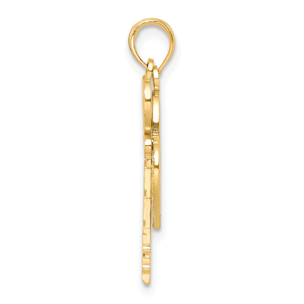 10k & w/Rhodium Filigree Heart Lock and Key Pendant (10K9632)