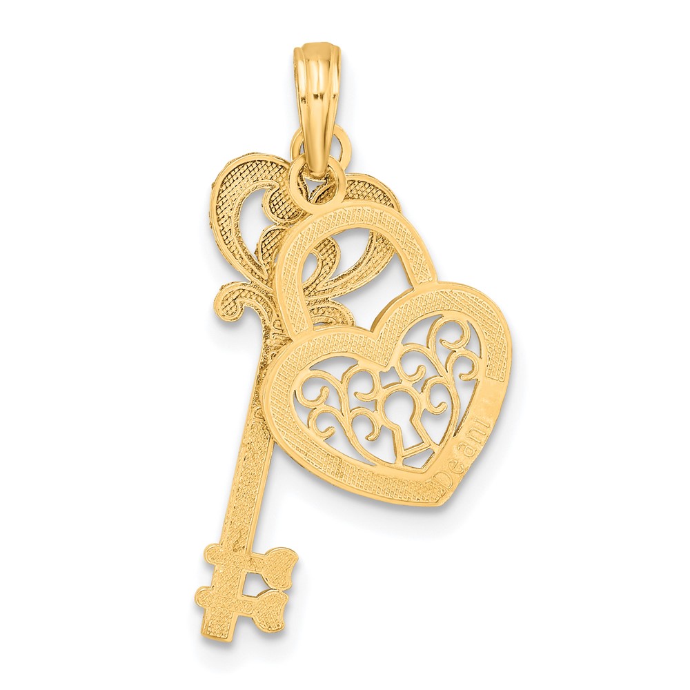 10k & w/Rhodium Filigree Heart Lock and Key Pendant (10K9632)