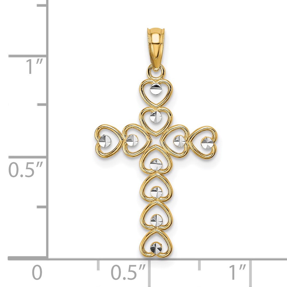 10K w/ Rhodium Hearts/Cross Pendant (10K9633)
